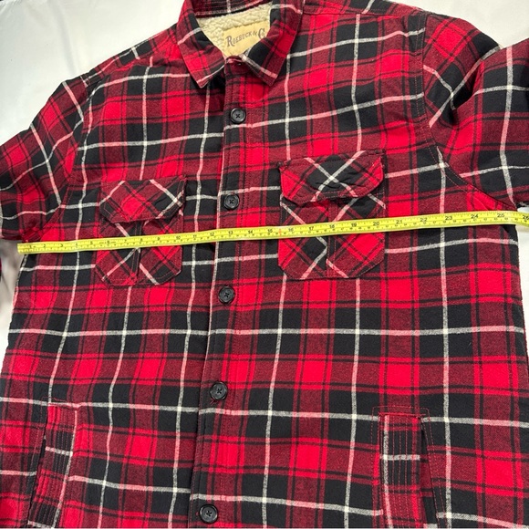 VTG Sears Roebuck & Co Shacket Mens XL Red Plaid Sherpa Lined Shirt Pockets - Picture 9 of 9